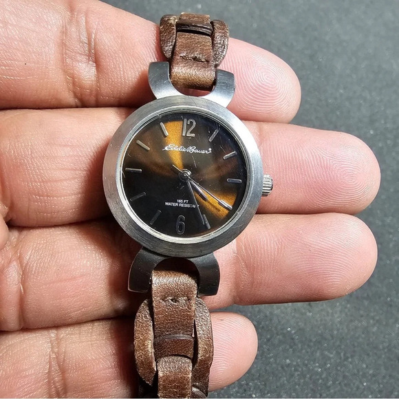 Eddie Bauer Ladies Quartz Watch Stainless Steel Brown Leather Band V8V172 Works - Picture 1 of 9